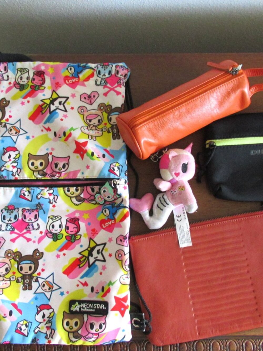 Tokidoki Neon Star Drawstring Bag with Keychain Diesel  Feed Leather Pouch Lot